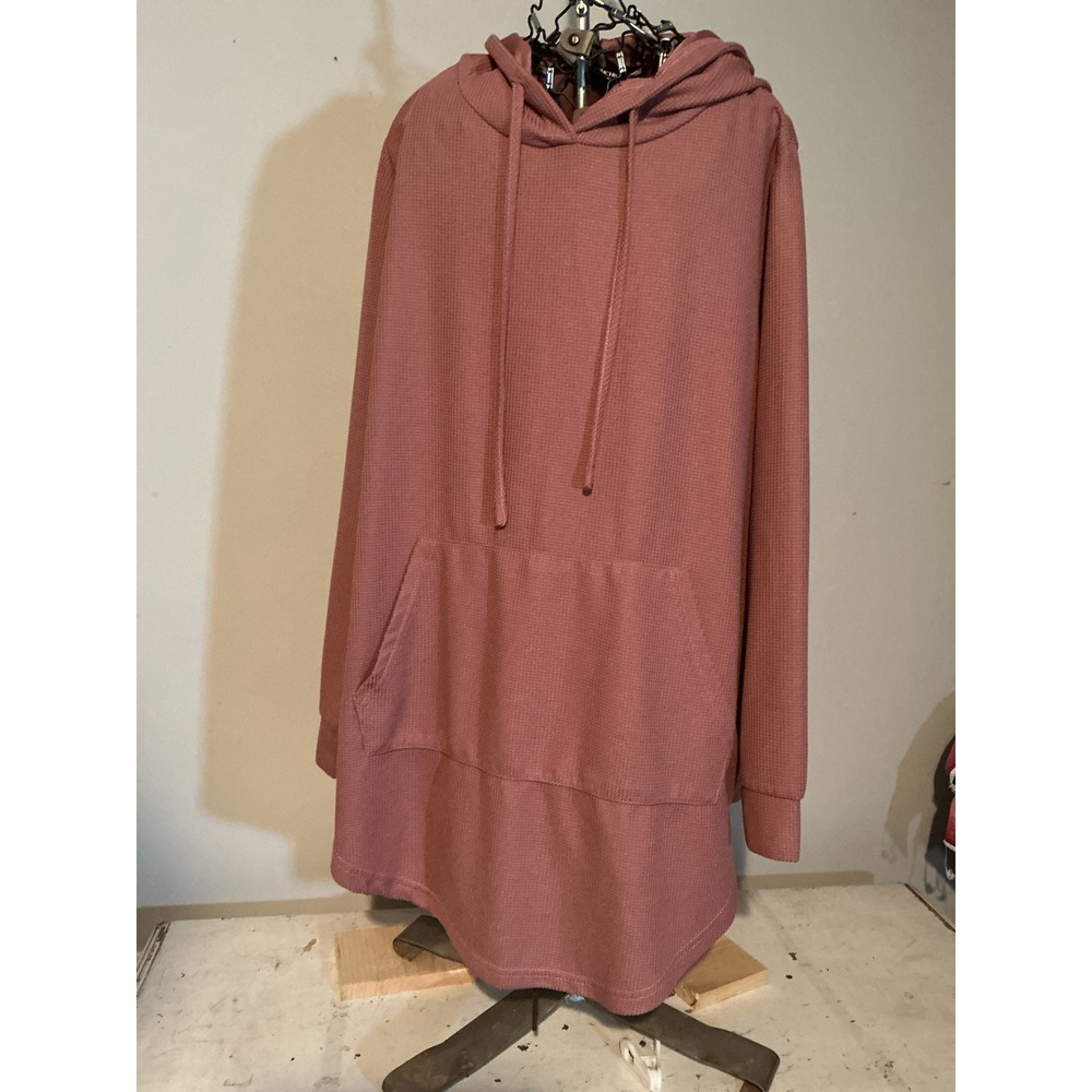 BloomChic Women Mauve Waffle Knit Hoodie Kangaroo Pocket High Low Hem Size 14-16